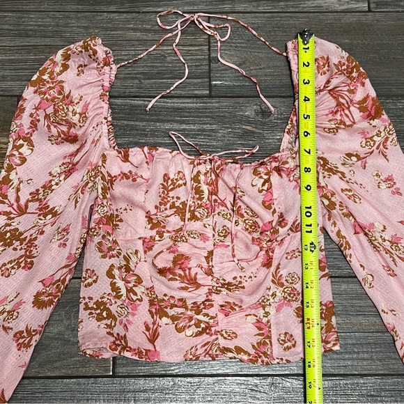 NWT $98 Free People Hilary Printed Top Size Small Pink Combo Smocked Back Blouse - Picture 11 of 16